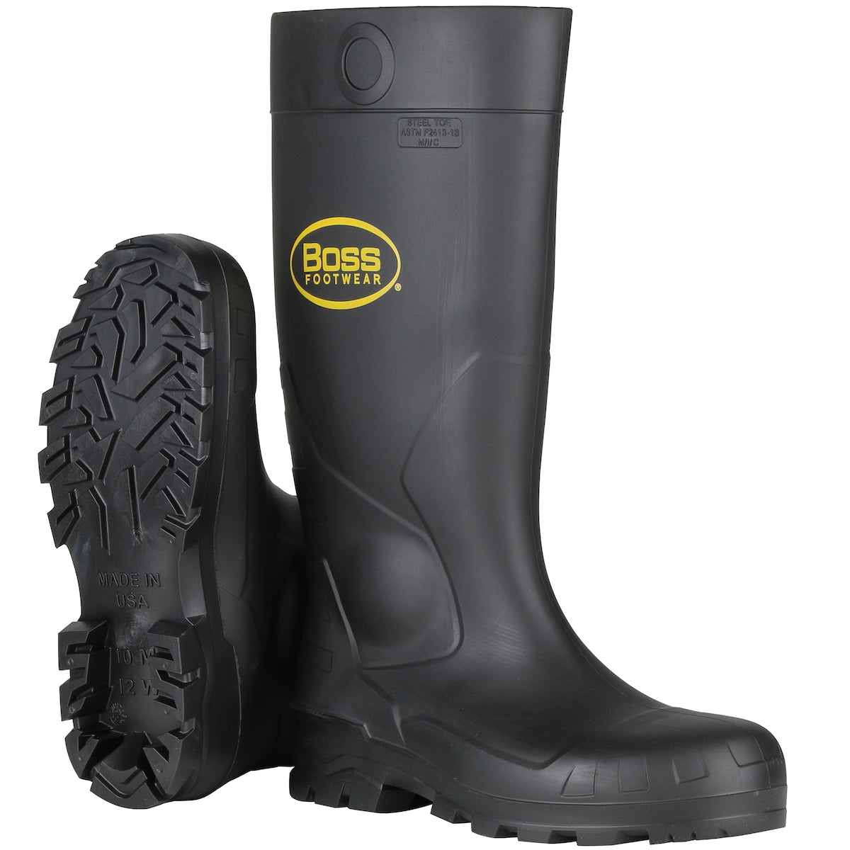 Boss 380 800 9 16 Black PVC Plain Toe Boot Size 9