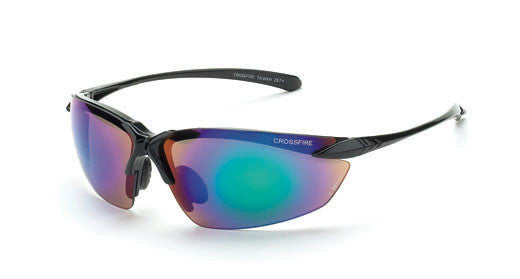 Crossfire Blade Safety Glasses with Black Temples and Emerald Mirror Lens