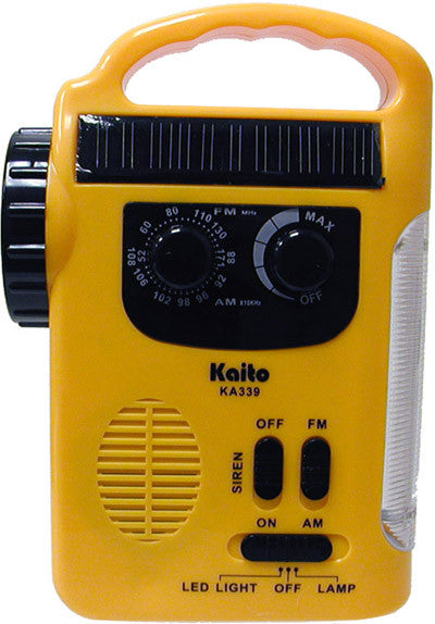 Yellow Kaito KA332W Dynamo Solar Powered Weather Radio with Flashlight  AM/FM NOAA