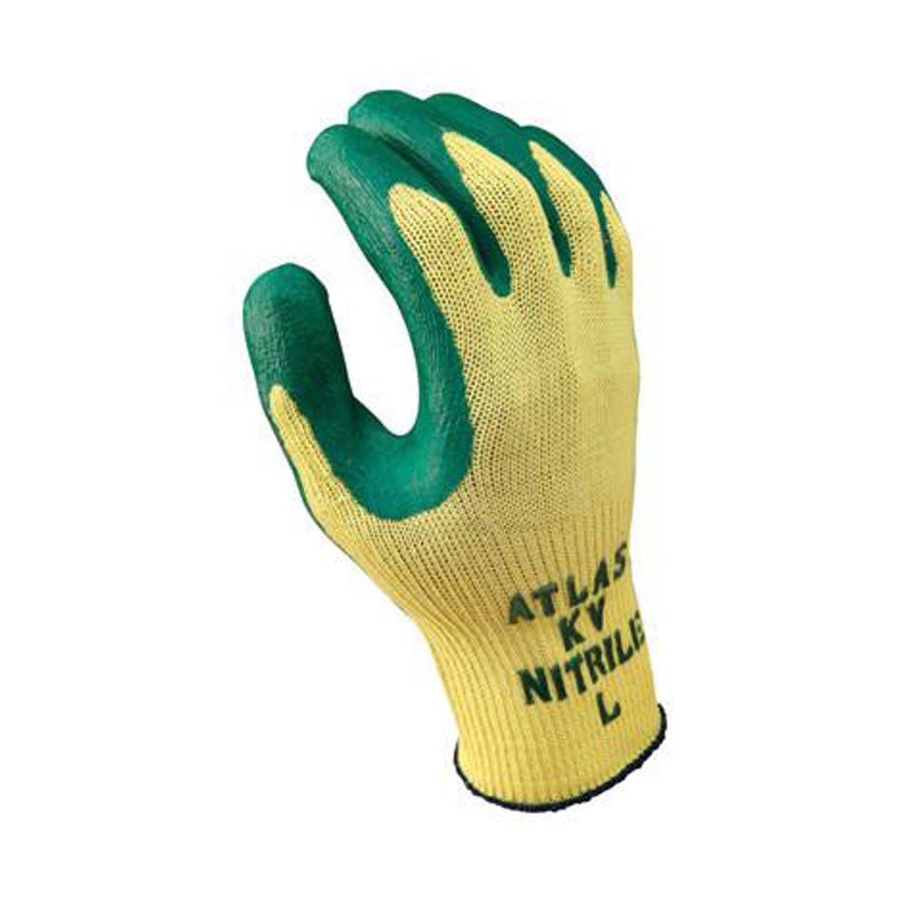 SHOWA Best Glove Size 9 Atlas 10 Gauge Cut Resistant Green Nitrile Dipped  Palm Coated Work Gloves With Yellow Seamless Kevlar Knit Liner