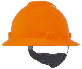 MSA Orange V-Gard® Polyethylene Full Brim Hard Hat With Ratchet/4 Point Ratchet Suspension