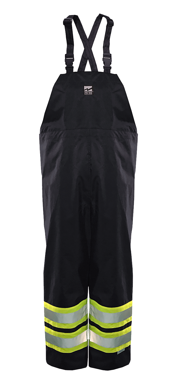 Open Road 150D Trilobal Ripstop Safety Bib Pant Black