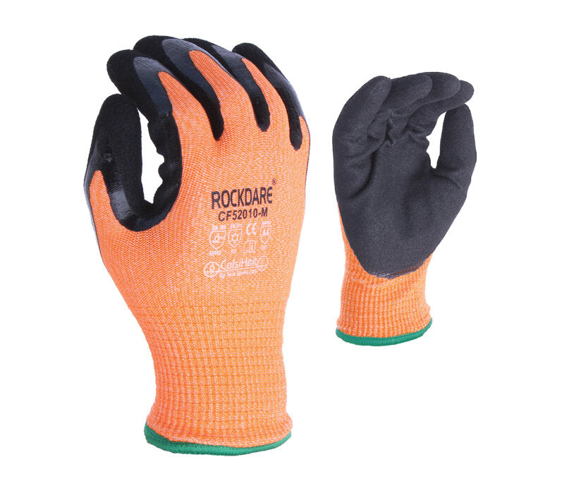 Double Dipped Black Sandy-Foam Nitrile coated Palm, Fleece Lined, Waterproof Barrier, ANSI A4