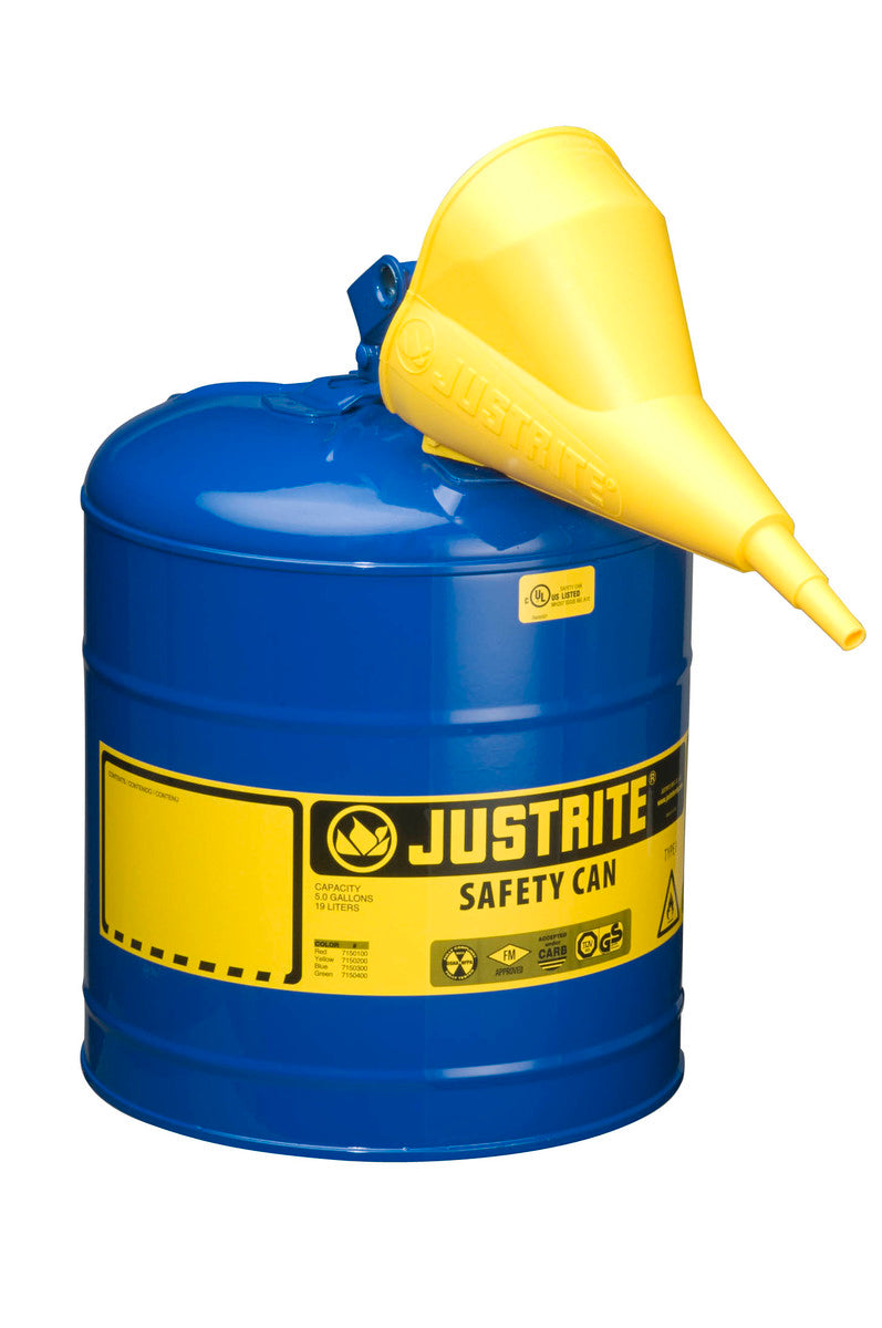 Justrite® 5 Gallon Blue Galvanized Steel Safety Can