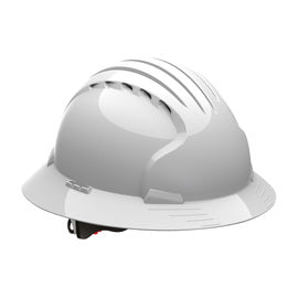 Protective Industrial Products White Evolution® Deluxe 6161 HDPE Vented Full Brim Hard Hat With Wheel Ratchet/6 Point Polyester Suspension