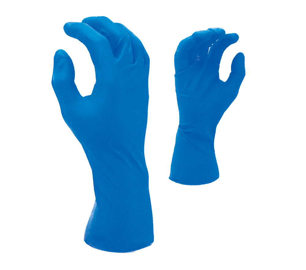 14 mil Dark Blue Latex, 12" length, Powder-free, 50 gloves per dispenser