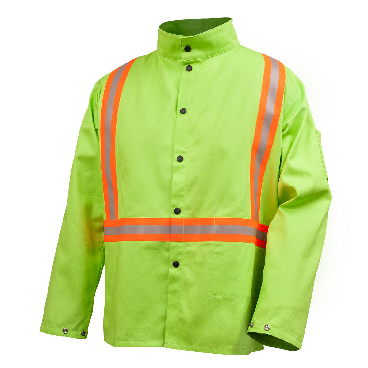 Black Stallion 9 oz. Flame Resistant Safety Welding Jacket with FR Triple Trim Reflective Tape, 30 inches, Safety Lime - JF1010-LM