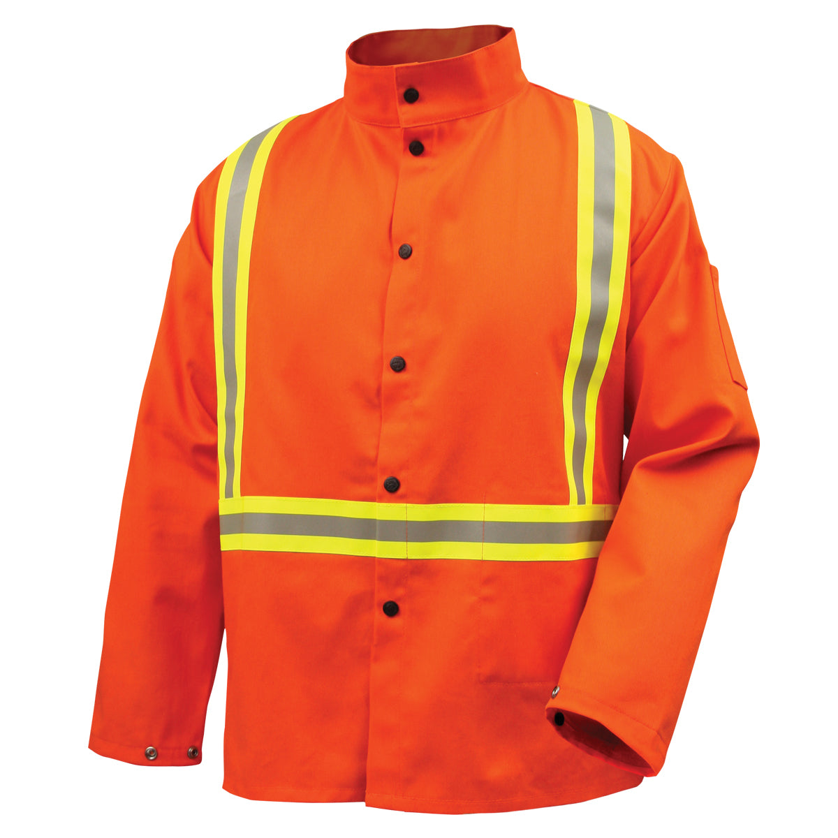 Black Stallion 9 oz. Flame Resistant Safety Welding Jacket with FR Triple Trim Reflective Tape, 30 inches, Safety Orange - JF1010-OR