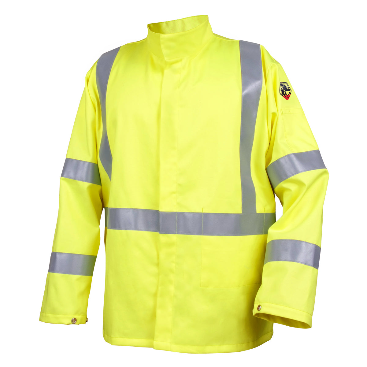 Black Stallion Class 3 Hi-Vis 9 oz.FR Cotton Jacket, HI-Vis Yellow with Reflective Tape - JF1117-HY