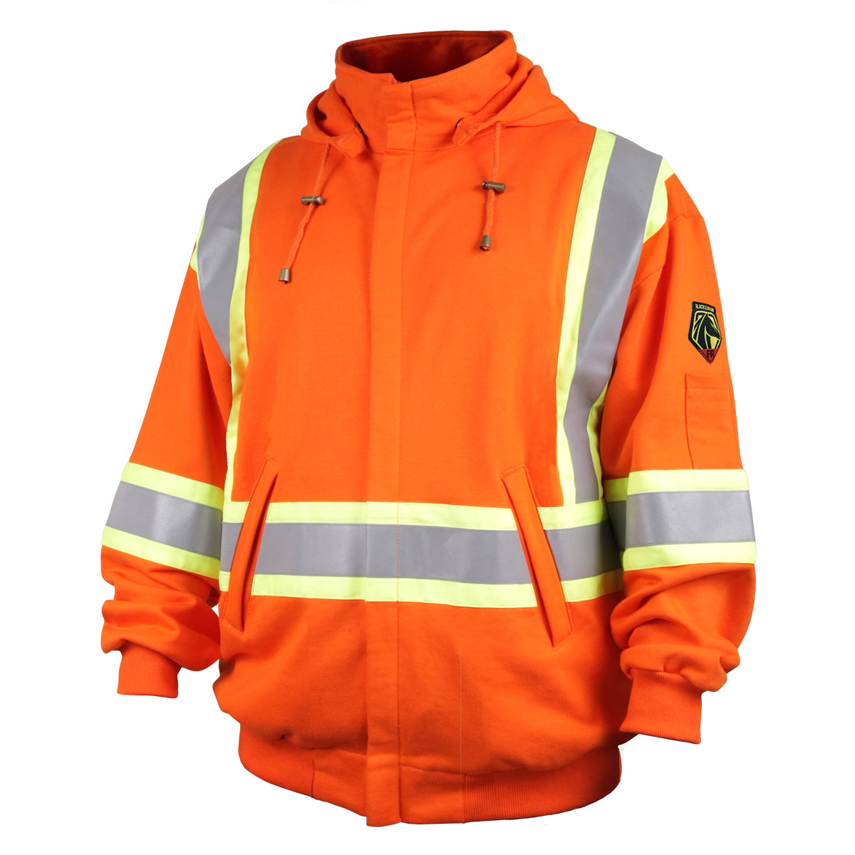 Black Stallion Full-Zip FR Cotton Hooded Sweatshirt with 2" Reflective Tape, Safety Orange - JF1332-OR