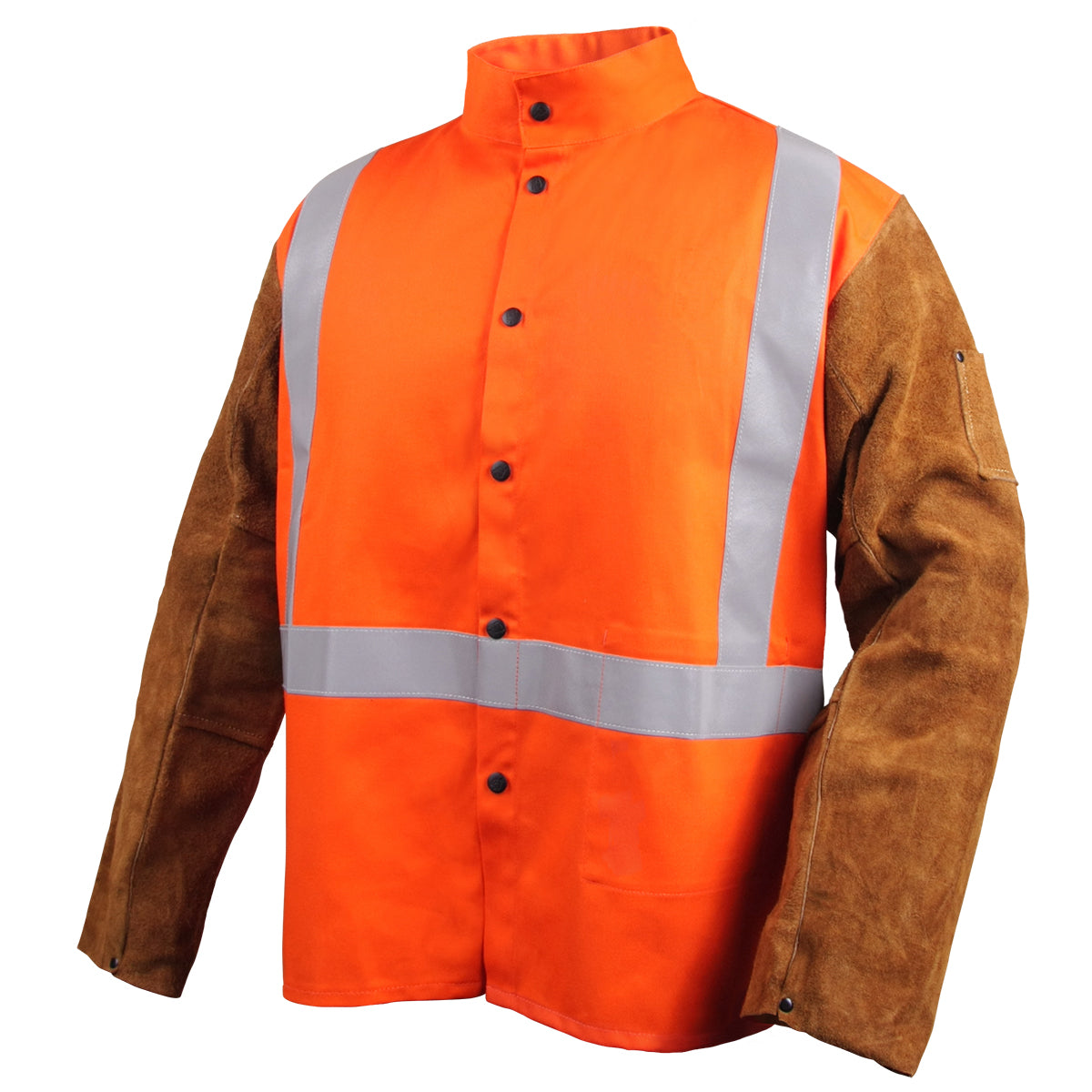 Black Stallion Safety FR Cotton & Cowhide Hybrid Welding Jacket, Safety Orange - JH1012-OR