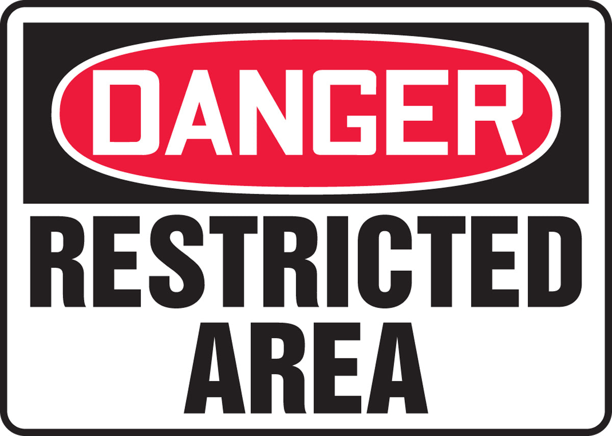 10" X 14" Red, Black And White Plastic Safety Signs "DANGER RESTRICTED AREA"