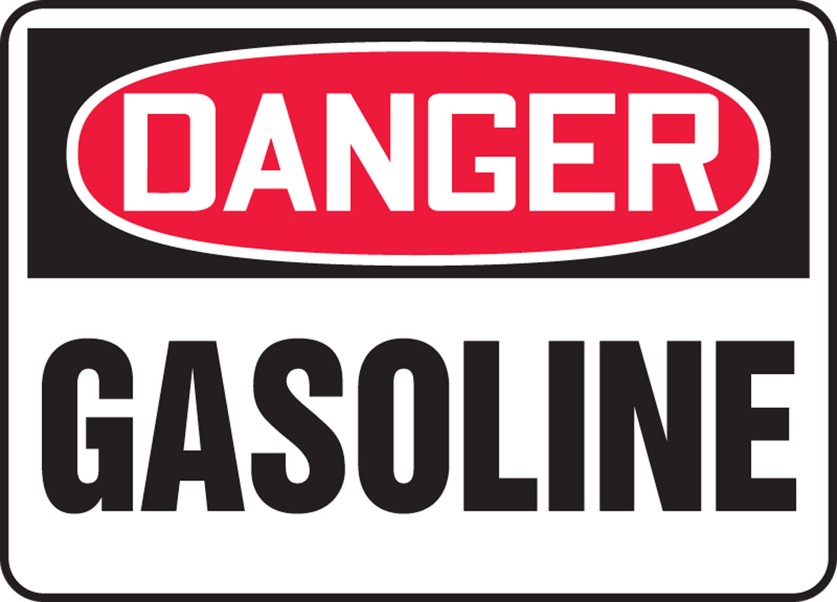 7" X 10" Black, Red And White Adhesive Poly Chemicals And Hazardous Materials Sign "DANGER GASOLINE"