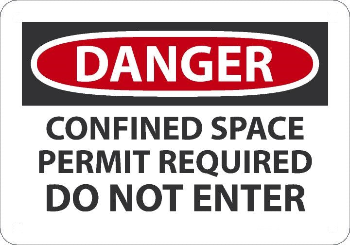 7" X 10" Red, Black And White Plastic Safety Signs "DANGER CONFINED SPACE PERMIT REQUIRED DO NOT ENTER"