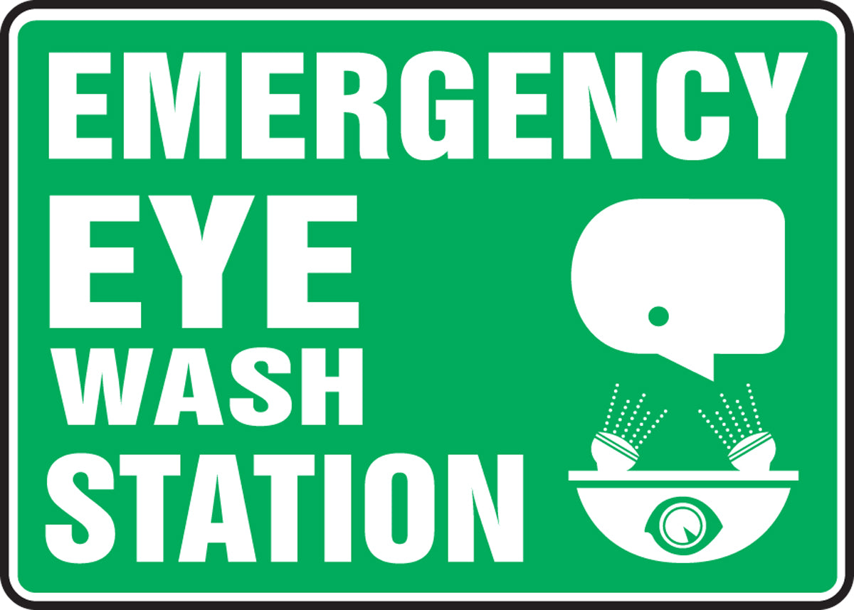 10" X 14" White And Green Aluminum Safety Signs "EMERGENCY EYE WASH STATION"