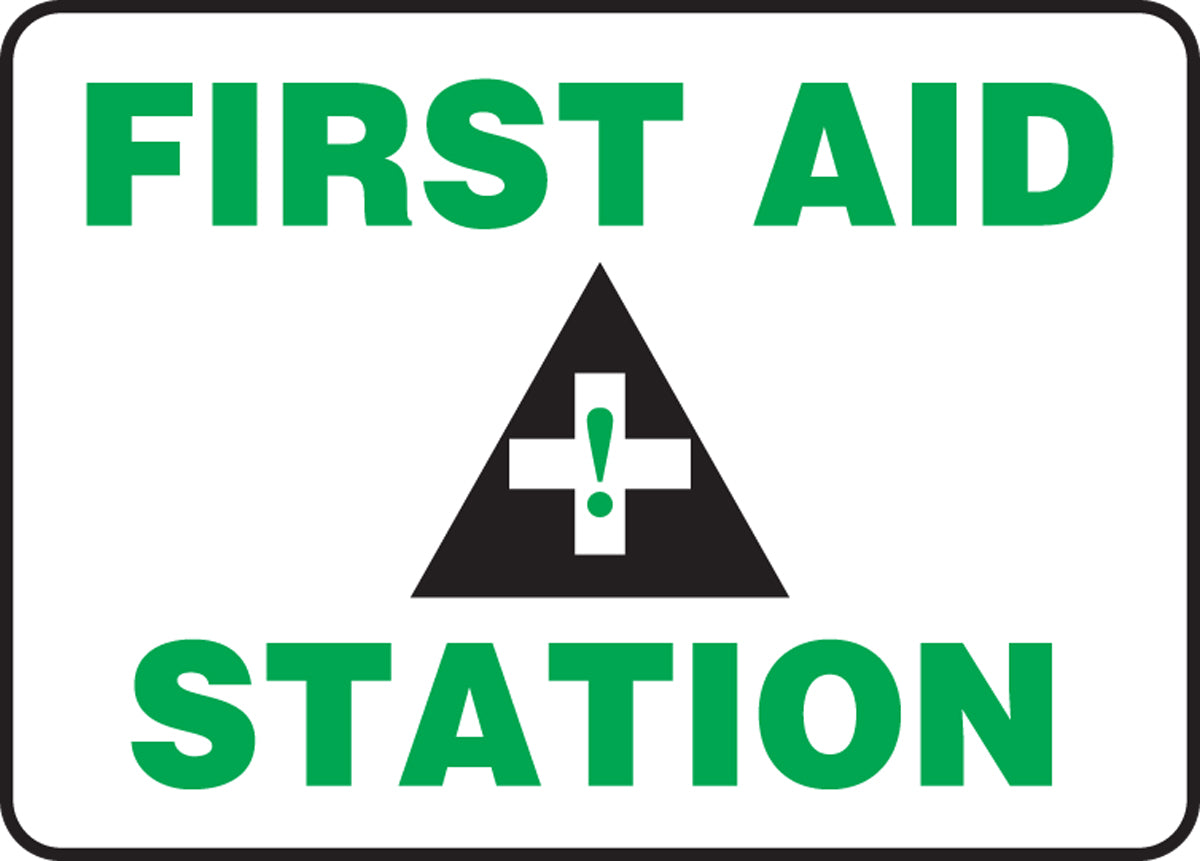 7" X 10" Black, Green And White Plastic First Aid Sign "FIRST AID STATION "