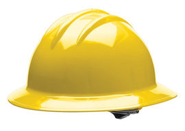 Bullard® Yellow HDPE Full Brim Hard Hat With Ratchet/6 Point Ratchet Suspension