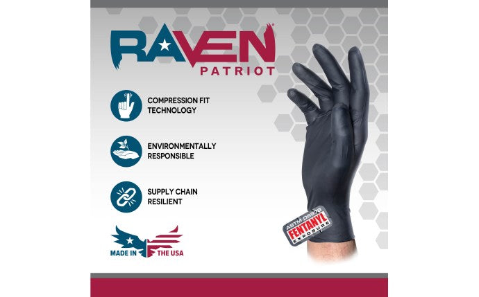 SAS Safety - Raven® Patriot Powder-Free Exam Grade Black Nitrile Disposable Gloves - 7 Mil - Made in the USA