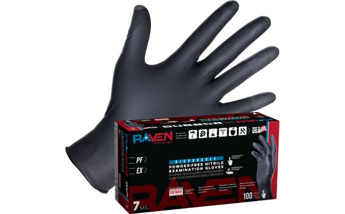 SAS Safety - Raven® Patriot Powder-Free Exam Grade Black Nitrile Disposable Gloves - 7 Mil - Made in the USA