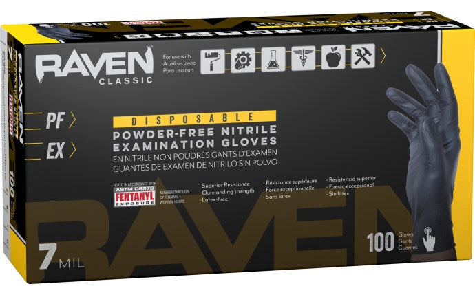 Raven® Powder-Free Nitrile Exam Grade Disposable Gloves - 7 Mil