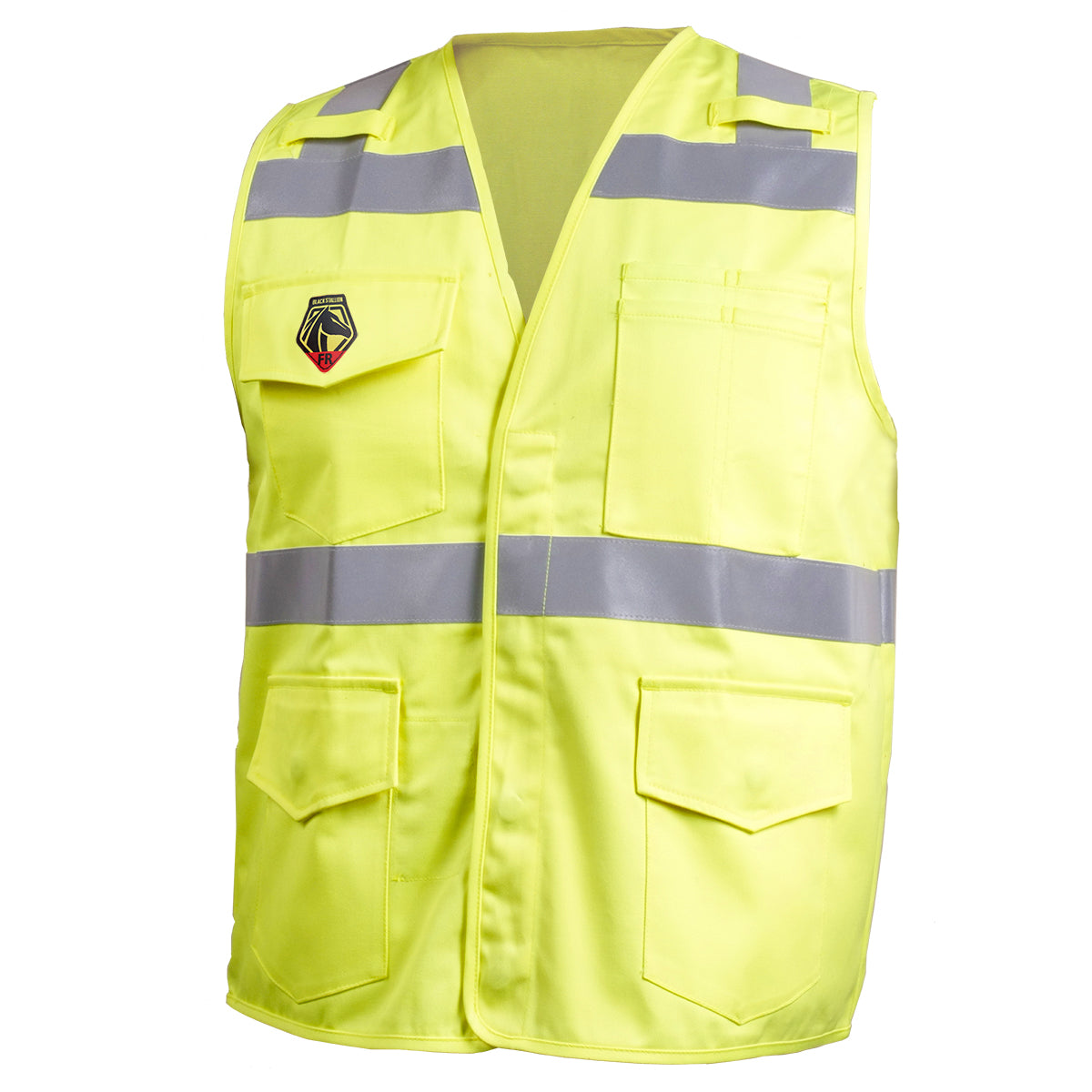 Black Stallion Class 2 Hi-Vis 9 oz. FR Cotton Vest, HI-Vis Yellow with Reflective Tape - VF1110-HY