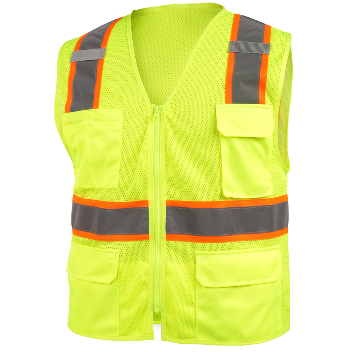 Black Stallion ANSI Class 2 Hi-Vis 7-Pocket Safety Vest, Safety Lime - VS2035-LM