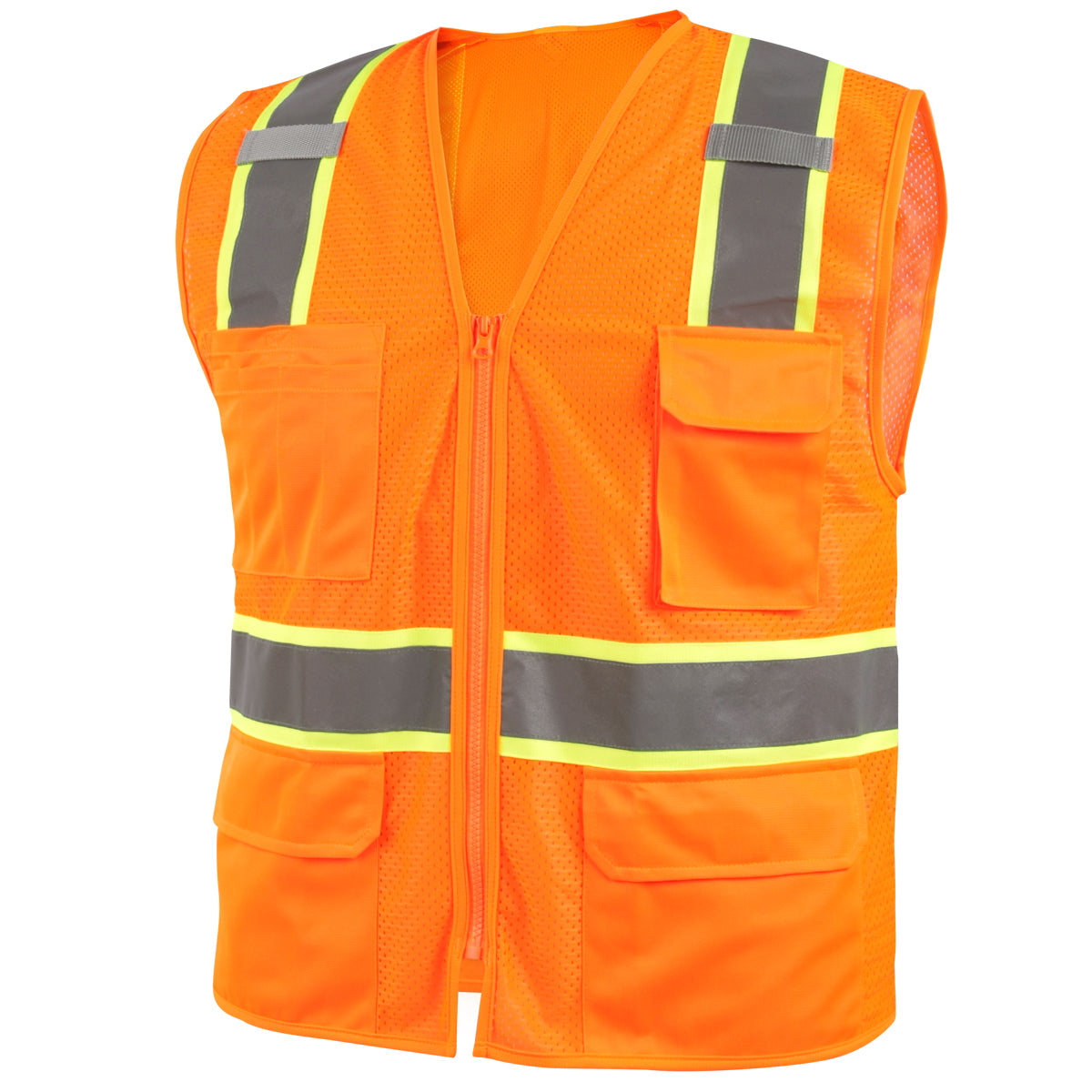 Black Stallion ANSI Class 2 Hi-Vis 7-Pocket Safety Vest, Safety Orange - VS2035-OR