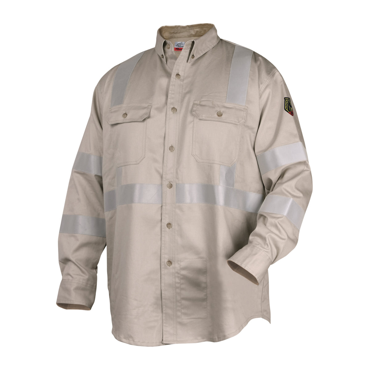 Black Stallion 7 oz. FR Cotton Work Shirt, Stone Khaki with 2" Reflective Tape - WF2112-ST