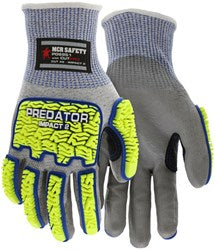 MCR Safety - Predator® Mechanics Work Gloves Hi-Visibility Impact Resistant Work Gloves Cut Resistant HyperMax® Shell Tire Tread TPR on Back, Fingers, and Thumb Polyurethane Coated Palm and Fingers - Pair