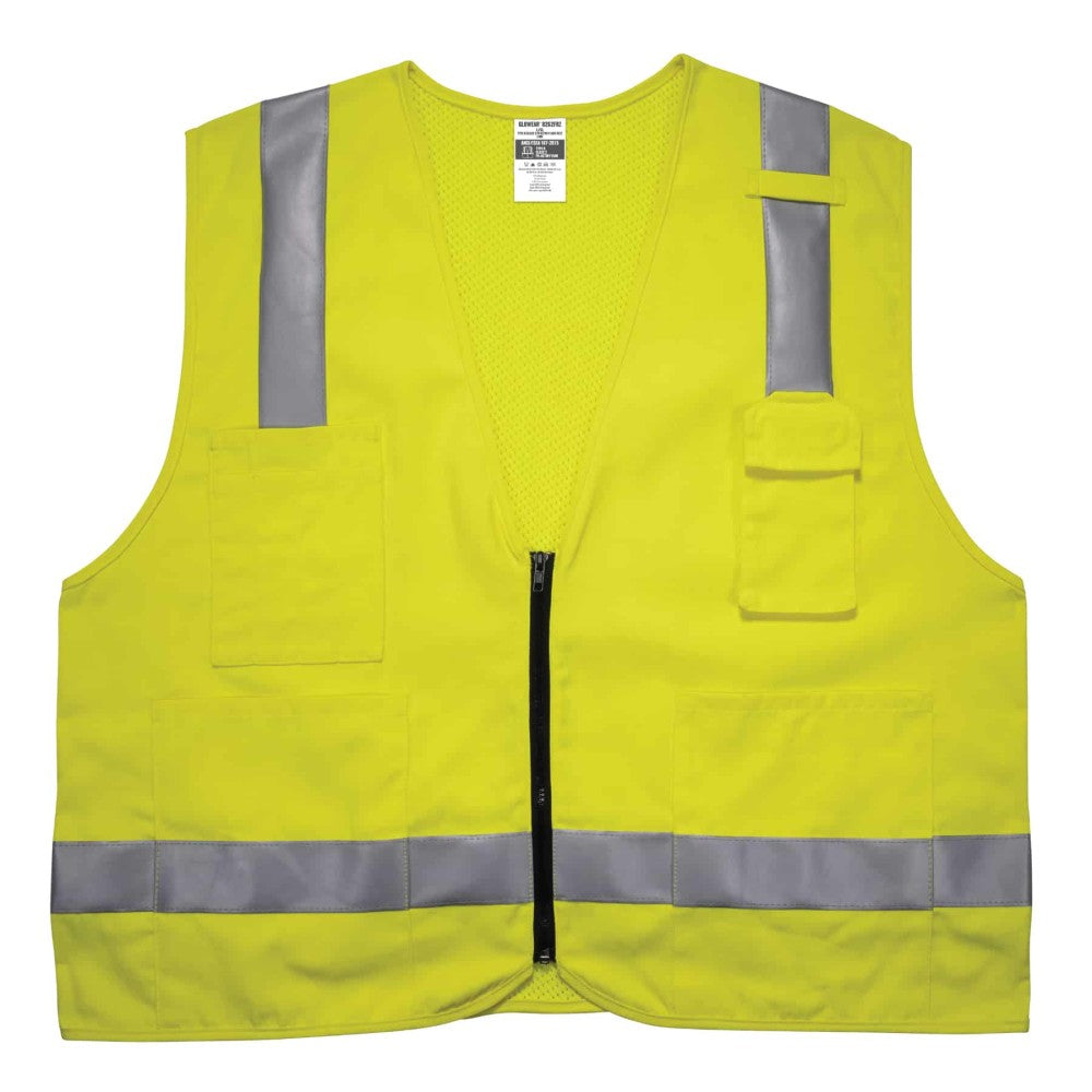 GloWear 8262FRZ Hi-Vis FR Surveyor Vest - Class 2 NFPA 70E Solid Front Mesh Back Zipper-eSafety Supplies, Inc