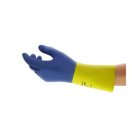 Ansell Blue And Yellow AlphaTec 87-224 Cotton Flocking Chemical Resistant Gloves