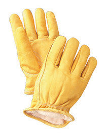 Radnor Medium Yellow Deerskin Thinsulate Lined Cold Weather Gloves With Keystone Thumb, Slip On Cuffs, Double Stitched Hem And Shirred Elastic Wrist-eSafety Supplies, Inc