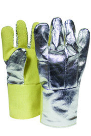 National Safety Apparel Large 14" Yellow And Silver 22 Ounce Thermobest Heat Resistant Gloves With Goldenbest Cuff, Wool And Cotton Lining, Straight Thumb And Aluminized OPF/Para-Aramid Back-eSafety Supplies, Inc