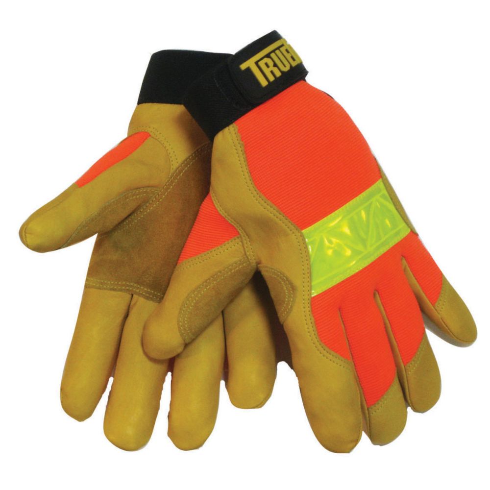 Tillman Gold, Hi-Viz Orange And Yellow TrueFit Cowhide And Spandex Full Finger Mechanics Gloves With Elastic/Hook And Loop Cuff-eSafety Supplies, Inc