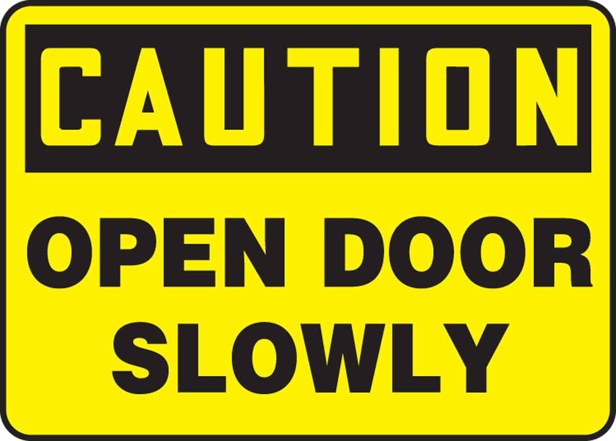 Accuform® 7" X 10" Black And Yellow Adhesive Vinyl Safety Signs "CAUTION OPEN DOOR SLOWLY"-eSafety Supplies, Inc