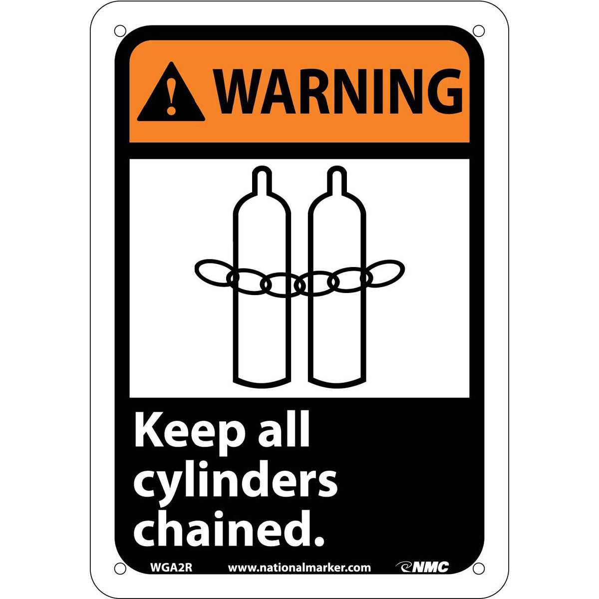 NM 10" X 7" White .05" Rigid Plastic Cylinder Sign "WARNING Keep all cylinders chained."-eSafety Supplies, Inc