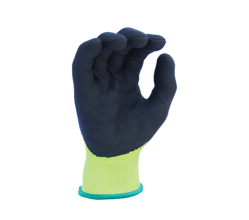 13G Hi-Vis Yellow HDPE, Black Micro-Foam Nitrile palm coated, ANSI Cut A2-eSafety Supplies, Inc