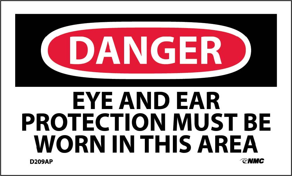 Danger Eye And Ear Protection Must Be Worn Label - 5 Pack-eSafety Supplies, Inc