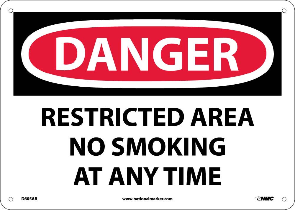 Danger Restricted Area No Smoking At Any Time Sign-eSafety Supplies, Inc