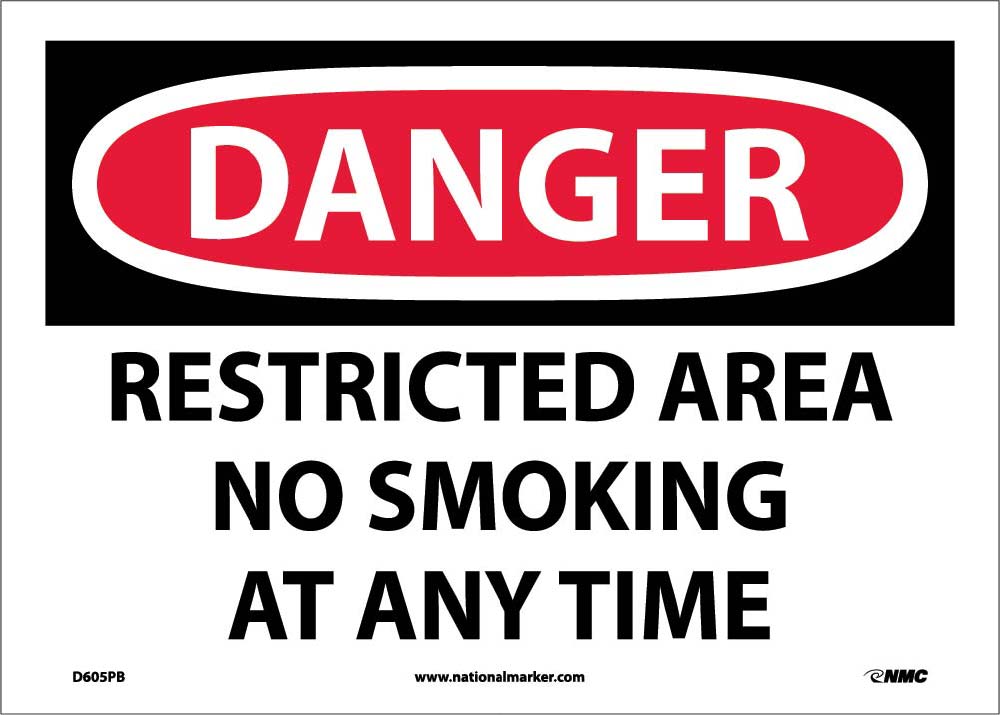 Danger Restricted Area No Smoking At Any Time Sign-eSafety Supplies, Inc