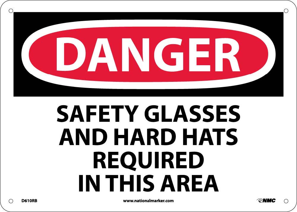 Danger Safety Glasses And Hard Hats Required Sign-eSafety Supplies, Inc