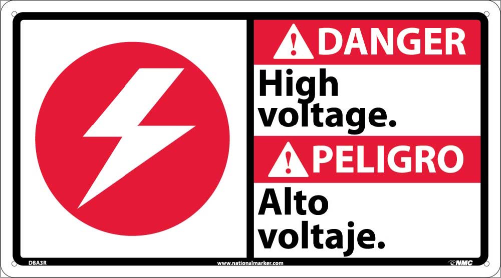 Danger High Voltage Sign - Bilingual-eSafety Supplies, Inc