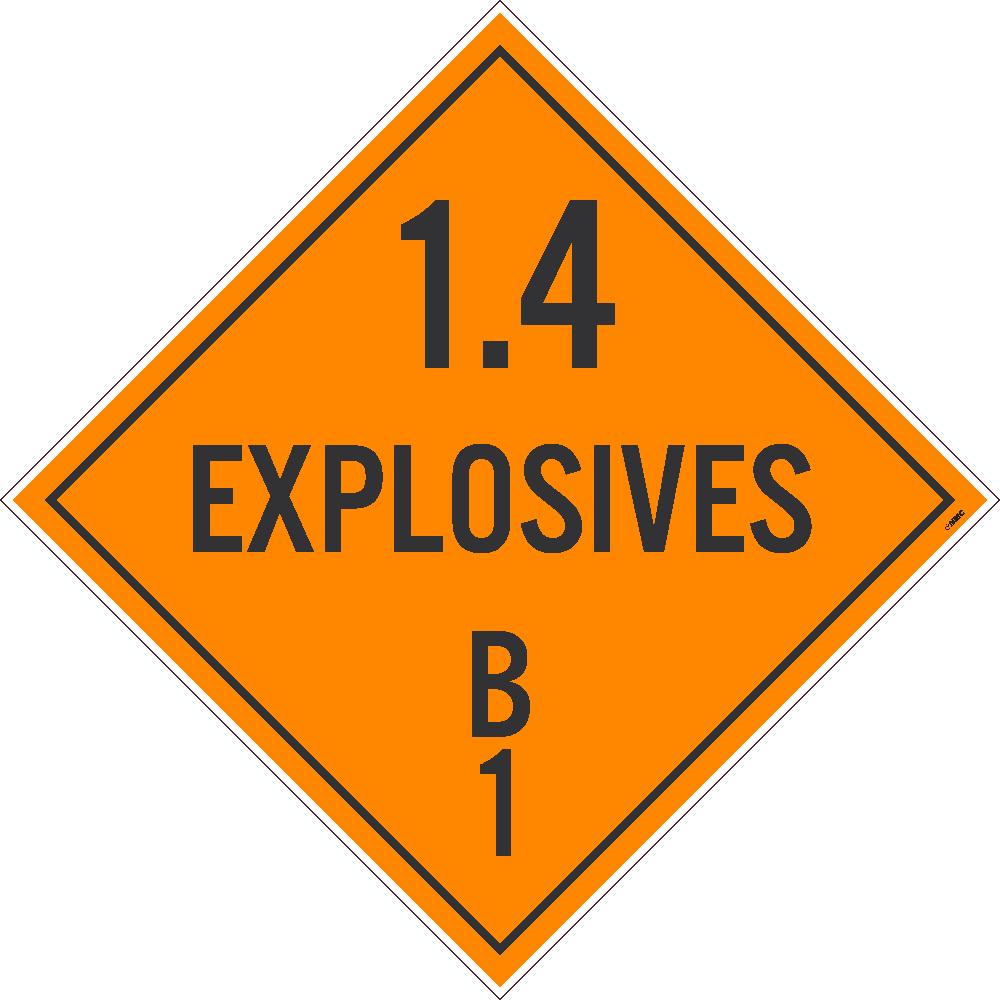 Placard, 1.4 Explosives B1, 10.75X10.75, Removable Ps Vinyl, Pack 50 - DL44PR50-eSafety Supplies, Inc