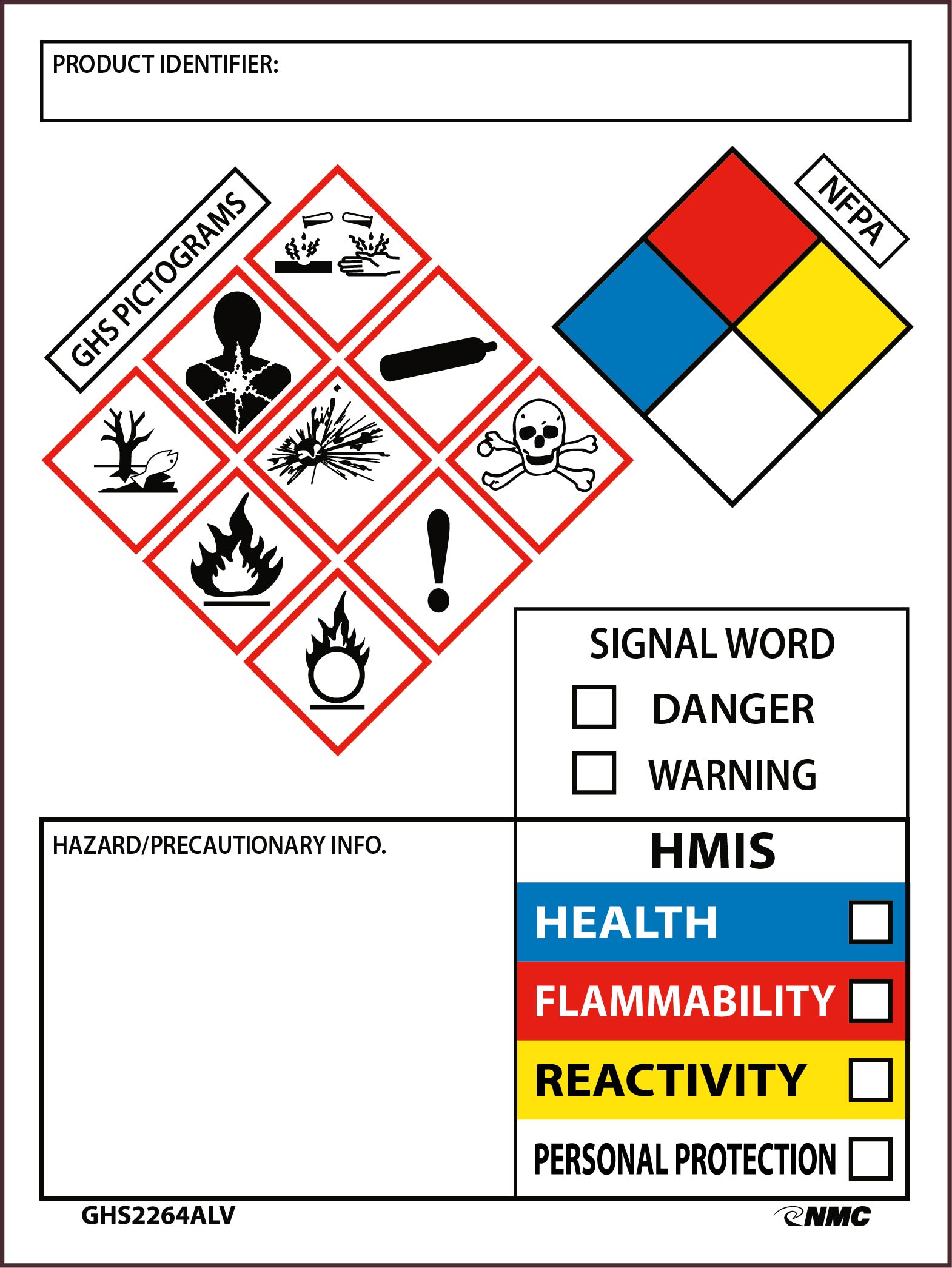 Ghs Secondary Container Labels, Write-On With Picto Images, Nfpa, Hmis,Signal Word Info, 4X3, Ps Vinyl, 250Roll - GHS2264ALV-eSafety Supplies, Inc