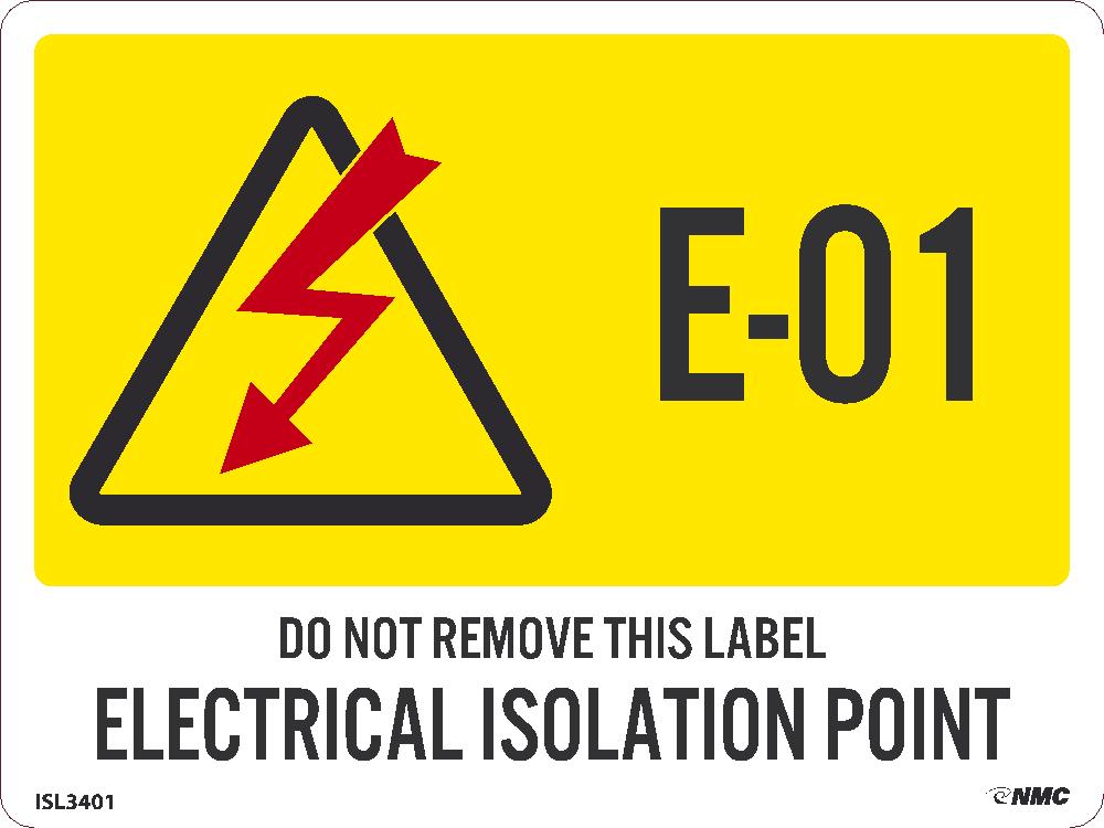 Energy Isolation, Electrical Isolation Point, Labels, 3X4, Ps Vinyl, 2 Strips Of 5 Labels, Sequential Numbering 1-10, Pk10 - ISL3401-eSafety Supplies, Inc
