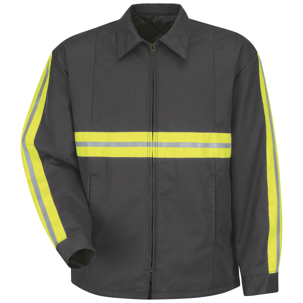 Red Kap Enhanced Visibility Perma-Lined Panel Jacket JT50 - Charcoal w/striping-eSafety Supplies, Inc