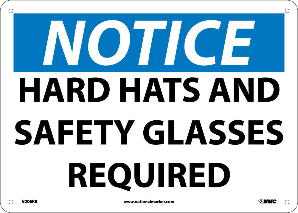 Notice Hard Hats And Safety Glass Required Sign-eSafety Supplies, Inc