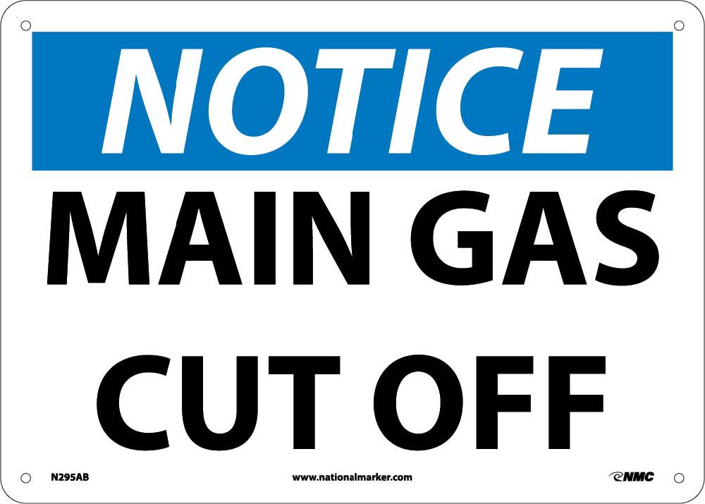 Notice Main Gas Cut Off Sign-eSafety Supplies, Inc