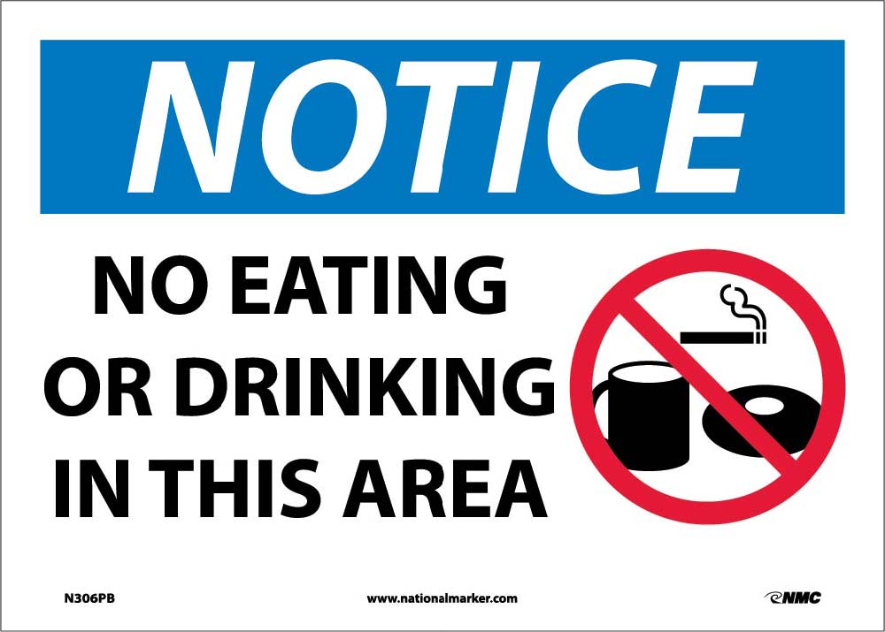 Notice No Eating Or Drinking In This Area Sign-eSafety Supplies, Inc