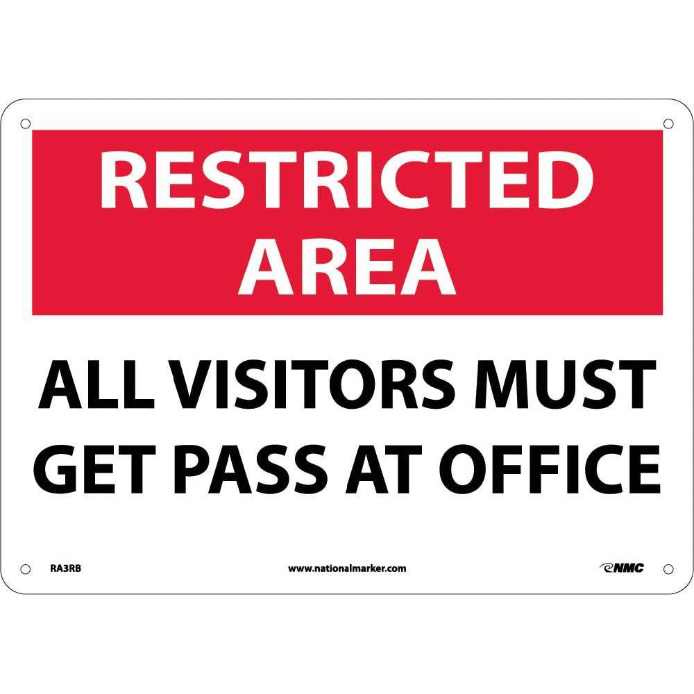 Restricted Area All Visitors Must Get Pass At Office Sign-eSafety Supplies, Inc